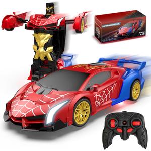 Blackma Transform Rc Cars for Boys 4-7 8-12, 2.4Ghz 1:18 Scale Remote Control Car with One-Button Deformation & 360 Rotation, Birthday Christmas Gift Toys for Kids Boys Ages 3-12 (Red & Blue)