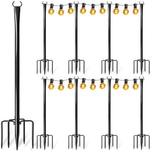 8 Pack String Light Poles for Outside, Upgraded Heavy-Duty Metal Poles for Outdoor String Lights with Fork, Adjustable Lighting Hanging Accessories for Patio Decor Pergola Backyard Garden Decorations