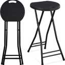 Suzile 2 Pcs 24 Inch Tall Folding Chair Portable Plastic Stool Chair Heavy Duty Foldable Bar Stools with Handle for Adults Kitchen Counter Room Home Camping Indoor Outdoor, 300lbs Capacity (Black)