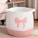 Large Baby Laundry Basket, Pink Laundry Hamper for Baby Girl, Toy and Blanket Storage Basket, Cotton Rope Baskets for Organizing 17"x15.7"