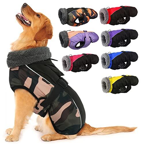IECOii Extra Warm Dog Coat - Reflective Adjustable Jacket With Buckle Fleece Turtleneck for Cold Weather - Soft Winter Coat for Small Medium Extra Large Dogs - Green Camo L