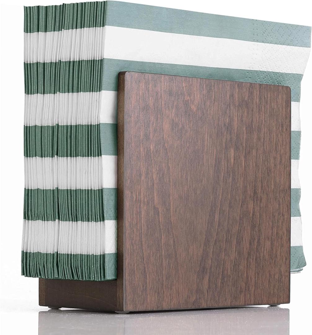 Napkin Holder For Table - Wooden Farmhouse Napkin Holders, Brown Simple Upright Vertical Dining Table Cocktail Napkins Dispenser, Kitchen Rustic Natural Walnut Wood For Paper Napkins