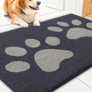 Smiry Dog Door Mat for Muddy Paws, Absorbs Moisture and Dirt, Low-Profile Entryway Mat with Non-Slip Backing, Entry Indoor Outdoor Doormat for Inside Floor (36x24 Inches, Dark Grey, Paw)
