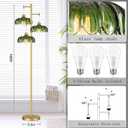 QIYIZM Glass Floor Lamp for Living Room,Bedroom,Mid Century Modern Standing Lamp Brass Tree 3 Light Tall Floor Lamps Vintage Retro Floor Lights Gold Green Flower Lamp Shade Farmhouse Boho Bohemian