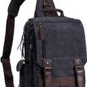 mygreen Canvas Cross Body Messenger Bag Shoulder Sling Backpack Travel Rucksack (Large, Black)