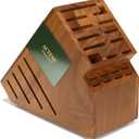 Teak Wood Knife Block Holder without Knives, 20 Slot Large Universal Wooden Knife Block Organizer with Wide Slots and Secure Stand, Countertop Butcher Block for Kitchen Storage