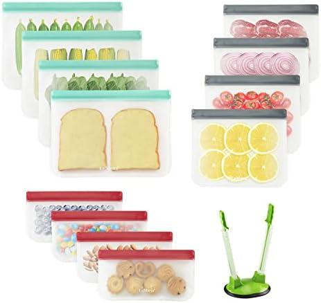 Pack of 2, LeMuna 12 Pack Reusable Food Storage Bags with Baggy Rack (4 Gallon Freezer Bags, 4 Reusable Sandwich Bag, 4 Reusable Snack Bags), Food Grade Reusable Freezer Bags BPA Free, PEVA Leakproof Pack of 2, LeMuna 12 Pack Reusable Food Storage Bags with Baggy Rack (4 Gallon Freezer Bags, 4 Reusable Sandwich Bag, 4 Reusable Snack Bags), Food Grade Reusable Freezer Bags BPA Free, PEVA Leakproof