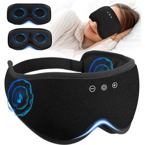 Bluetooth Sleep Mask with 2 Removable 3D Contoured Cup, Bamboo Cotton Bluetooth Sleep Headphones for Side Sleepers with Timing Setting, Blackout Eye Mask for Travel Meditation Men Women