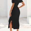 MEROKEETY Women's 2026 Off Shoulder Bodycon Midi Dress Summer Spring Formal Elegant Knit Sweater Dresses (L)