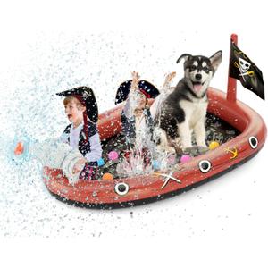 Jasonwell Inflatable Kiddie Pool Sprinkler - Splash Pad for Kids Toddler Pool Outside Children Ball Pit Pirate Ship Baby Pool Swimming Wading Pool Summer Outdoor Water Toys for Boys Girls Dogs