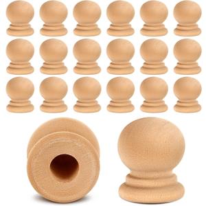 Pinkunn 100 Pcs Wood Finials Dowel Rods Caps 3/4 Inch Tall with 1/4 Inch Hole Unfinished Wood Drawer Knobs Pulls Handles Small Classic Ball Wooden Rods Caps for Crafts, DIY, Cabinet, Furniture, Drawer