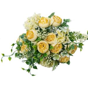 KAOYOO 4 PCS Artificial Peony Bouquet Short Stem for DIY Wedding Decoration Bridal Bouquet Home Decorations(Yellow 4-PCS)