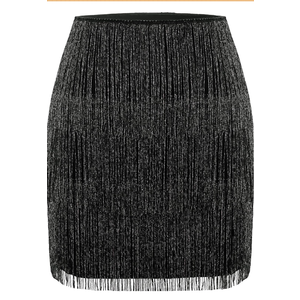 MANER Women’s Fringe Skirt Stretchy Sparkly Bodycon Tassel Trim Mini Skirt,XXL