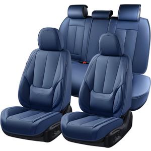 Coverado Car Seat Covers Full Set, Seat Covers for Cars, Car Seat Covers Front Seats and Back Car Seat Protector Waterproof, Leather Car Seat Cushion Universal Fit for Most Cars Blue