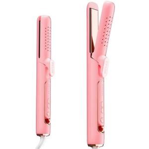 2 in 1 Hair Straightener and Curler, Dual Voltage & Adjustable Temps 360 Curling Wand - Titanium Flat Iron Hair Straightener for Long-Lasting Curls and Straightener, Airflow Styler Curling Iron