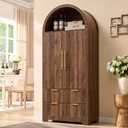 Merax 72" Tall Arched Kitchen Pantry Cabinet with 2 Drawers, Mid Century Modern Fluted Storage Cabinet with 3 Adjustable Shelves & 8 Door Shelves, Wooden Cupboard Organizer for Kitchens (Walnut)