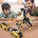 Magnetic Dinosaur Car Toy - 2 in 1 Crash & Transform Vehicle to Dino, No Battery Needed for Kids Age 3-12, Birthday Gift (Gold Blue)
