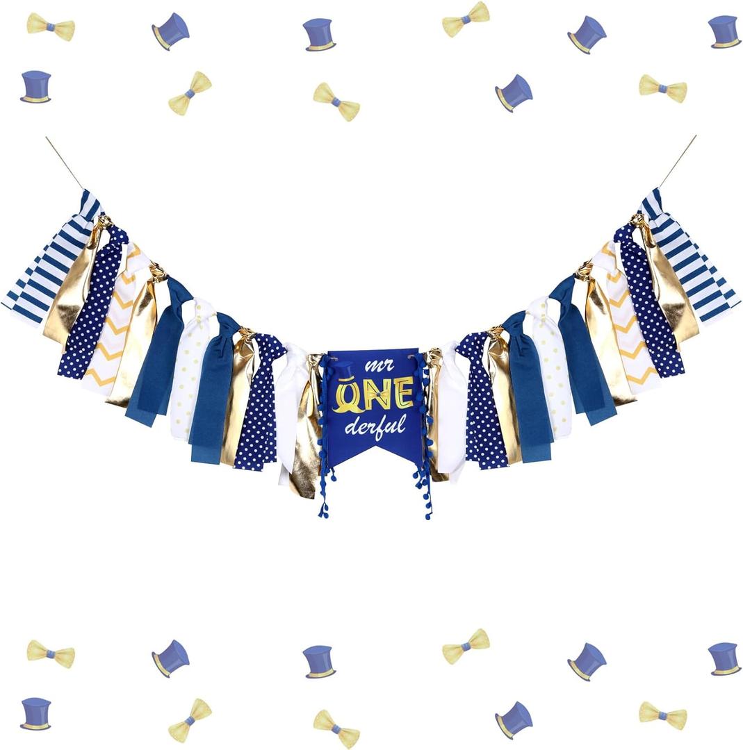 Mr Onederful Birthday Decorations Mr Onederful High Chair Banner for Boys Blue Gold 1st Birthday High Chair Banner Onederful First Bday Party Supplies for One Year Boy