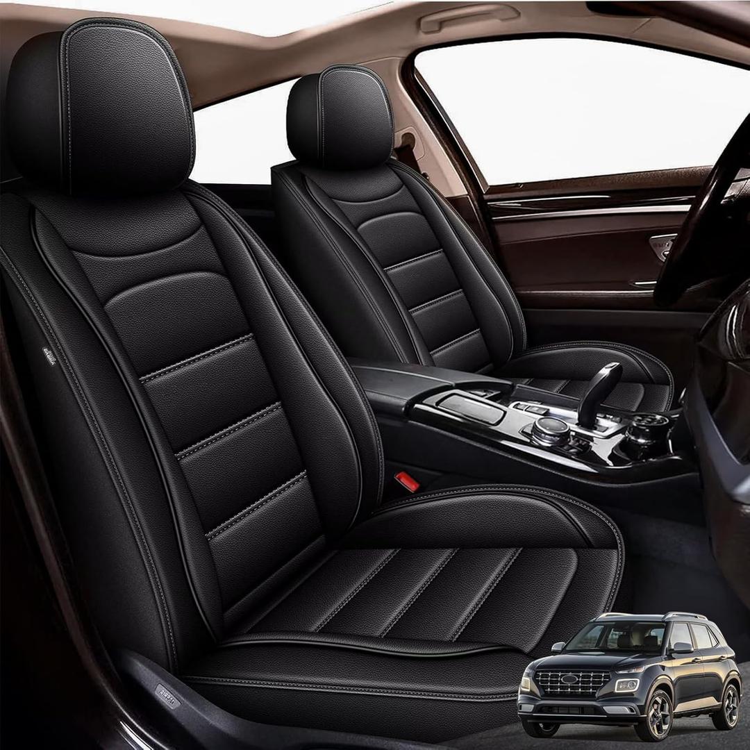 Custom Fit Full Set Seat Covers for Hyundai Venue 2020-2024, Faux Leather Full Coverage SUV Car Seat Protectors (Black)