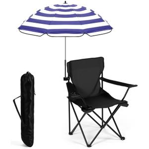 Yuntau 2 Pcs Beach Chair with Umbrella for Adults Foldable Camping Chair with Shade,Lawn Chairs with Canopy,Clamp, Portable Beach Chairs for Outdoors Fishing Travel Picnic (Black,Navy Blue,White)