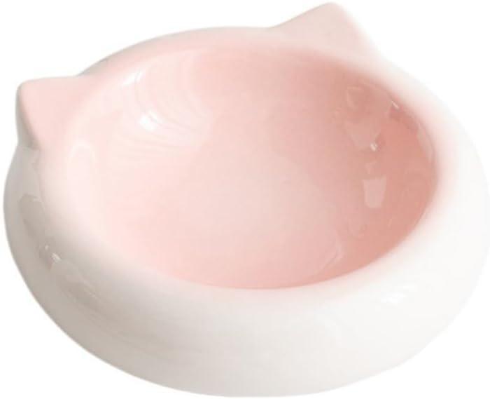 Cat Ear Shape Cat Bowl, Candy Color, Anti Overturning, Ceramic, for Puppies & Cats, Whisker-Friendly, Nonslip Base