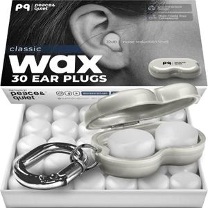 Peace&Quiet PQ Wax Ear Plugs for Sleeping - 30 Silicone Wax Earplugs for Sleeping and Swimming, Gel Ear Plugs for Noise Cancelling, Sound Blocking Level of 32 Db (30 Pillows), Color: White (Classic)