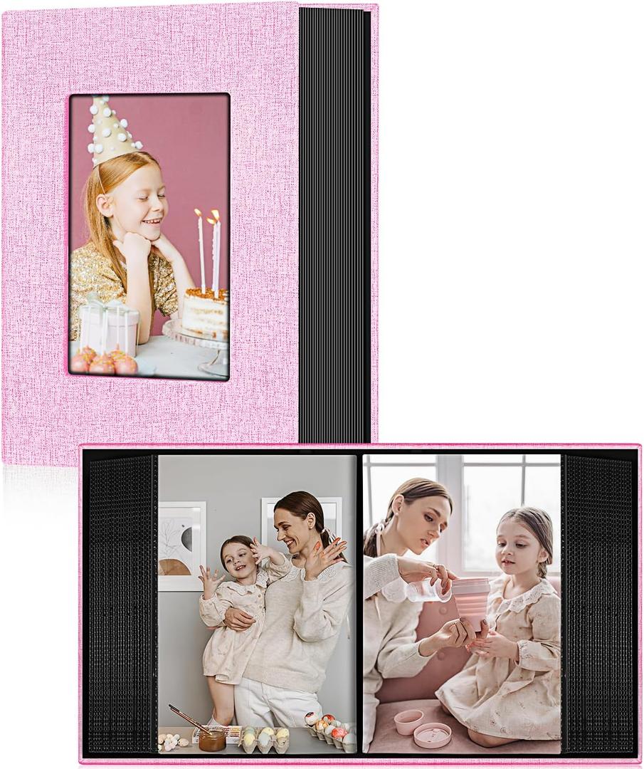 Ejblfe Photo Album 4x6,Linen Cover Slide-in Photo Album Book Can Holds 100 4x6 Photos with 50 Black Sheets for Family,Wedding,Baby and Holiday Pictures (Pink)