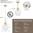 Brushed Gold Pendant Lights Kitchen Island, 10" Large Glass Pendant Light with Hammered Glass, Modern Hanging Lighting Fixtures for Kitchen Island Dining Room Entryway Foyer