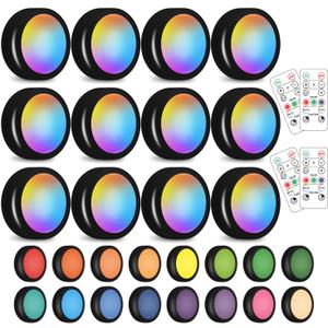 Wireless 16 Color Changing LED Puck Light 12 Pack LED Under Cabinet Lighting Closet Light Battery Powered Night Lights with Remote Control Dimmer & Timing Function