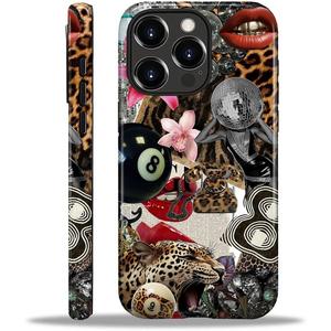 Compatible with iPhone 16 Pro Case - Dual-Layer Protection, Hard Shell with Silicone Interior,Slim Scratch Resistant Shockproof for Woman Men - Leopard Print Retro Collage