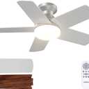 addlon Ceiling Fans with Lights, 32 inch Low Profile Ceiling Fan with Light and Remote Control, Flush Mount, Reversible, 3CCT, Dimmable, Quiet, Silver Small Ceiling Fan for Bedroom Indoor/Outdoor Use