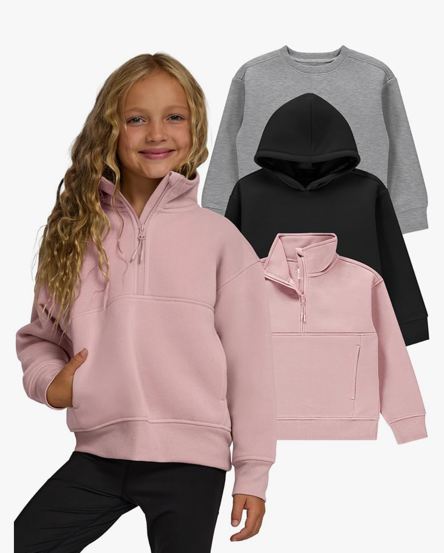 PURE CHAMP Girls Sweatshirt 3 Pack Hoodies for Teen Girls Crewneck Sweatshirt Quarter Zip hoodies Fleece Sizes 10/12 Clothing L