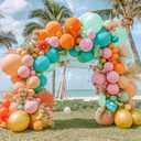 Pinbra Pastel Balloons Garland Kit Coral Pink Teal Blue Balloons Double Stuffed Light Green Orange Gold Metallic Latex Arch for Tropical Hawaii Luau Birthday Baby Shower Wedding Party Decorations (Pink Coral Gold)