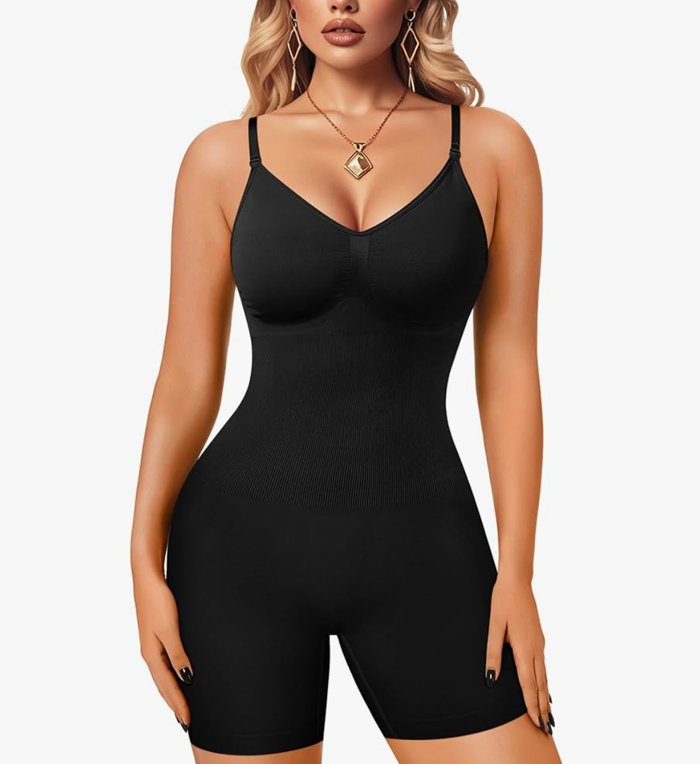 Women Slimming Bodysuits Shapewear Tops Tummy Control Body Shaper Spaghetti Strap Camisole Leotards Bodycon Jumpsuit, Small