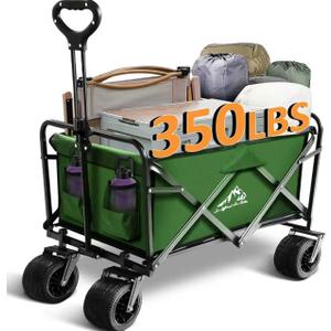Foldable Wagon Cart, 300lbs Folding Utility Cart with All-Terrain Wheels, Collapsible Wagon for Gardening, Camping, Beach, Outdoor Use, Green