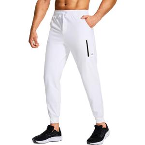 Men's Athletic Joggers Stretch Sweatpants with Zipper Pockets Running Workout Gym Track Golf Pants for Men (3X-Large, White)