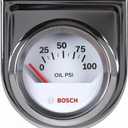 Bosch SP0F000041 Style Line 2" Electrical Oil Pressure Gauge (White Dial Face, Chrome Bezel)