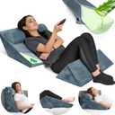 Lunix 3pcs Orthopedic Bed Wedge Pillow Set, Post Surgery Aloe Vera Memory Foam for Back, Leg, Knee Pain Relief, Adjustable Sitting Pillow for Sleeping, Acid Reflux, and GERD, with Hot Cold Pack, Navy