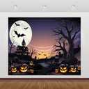 10x8ft Halloween Cemetery Backdrop Castle Blood Moon Bats Graveyard Photography Background for Halloween Themed Party Decorations Supplies Photo Booth Props (Brown)