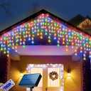 Janchs 304 LED Solar Christmas Lights, Multicolored Outdoor Icicle Lights, 8 Modes Waterproof Solar Powered String Lights for Xmas Tree Patio Yard Garden Wedding Party House Eaves Roof Decorations