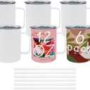 6 Pack 12 oz Sublimation Tumblers with handle Coffee Blanks, with Lid and Straw Cups Blank Bulk, Straight Skinny Insulated Cup Stainless Steel Water Bottle for Craft DIY