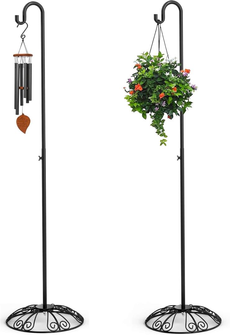 2 Pack 37" - 59" Adjustable Shepherds Hooks Stand, Hanging Wind Chimes, Hummingbird Feeders, Lanterns, Plants and Wreath, Suitable for Outdoor Indoor, Holds Up to 11 LBS