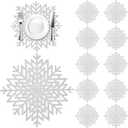 Snowflake Placemats Sets of 12,Silver Hallow-Out Heat-Resistant Table Mats for Christmas,Thanksgiving,Weeding and Party Table Decoration (16x16inch)