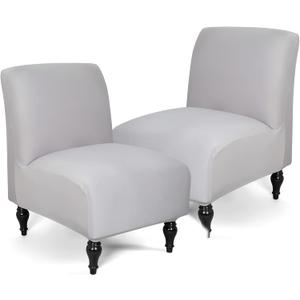 Lauddy Armless Accent Slipper Chair Cover Slipcover,Stretch Spandex Removable Non-Slip Silp Cover for Accent Chair Without Arms Furniture Protector for Living Dining Room(Light Gray, 2)