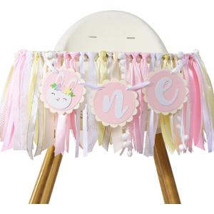 Some Bunny Is One High Chair Banner - Easter Bunny 1st Birthday Highchair Banner for Girls, Spring Rabbit 1st Birthday Decoration, Easter Girl First Bday Decor
