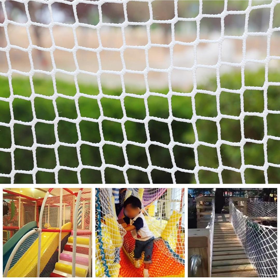 Climbing Cargo Net for Kids Outdoor Balcony Safety Net Rope Netting Playground Climbing Net Stairway Railing Safety Net for Children Pets Toys Knotless Polyester Sports Netting (6.6x6.6ft(2x2m), White)