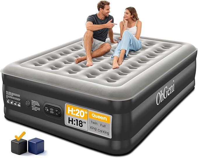 OhGeni 20" Queen Air Mattress (1-Pack) with Built in Pump, Inflatable Blow Up Bed, Upgraded Air Column Support for Enhanced Stability, Raised Height for Easy Entry & Exit, 650 lbs Capacity