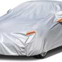 Kayme 6 Layers Car Cover Waterproof All Weather for Automobiles, Outdoor Full Cover Rain Sun UV Protection with Zipper Cotton, Universal Fit for Sedan (194-208 inch) (Aluminum-Silver)