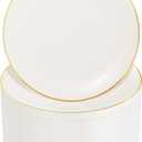 Nervure 100Pcs Ivory and Gold Plastic Plates - 7.5inch Disposable Ivory Dessert/Salad Plates - Heavy Duty Plastic Plate Ideal for Wedding & Party & Thanksgiving