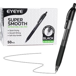 EYEYE G-103 Retractable Gel Pens Black 50 Pack, 0.5mm Extra Fine Point Ink Pen Quick Dry, Ballpoint Pen Fine Point Smooth Writing Pens for for Office School Supplies